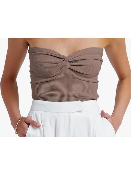 anrabess Tops - Women's ANRABESS NWT Brown Ribbed Knit Bandeau Tube Top S